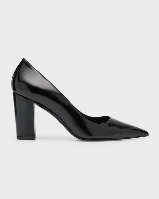 Stuart Leather Block-Heel Pumps