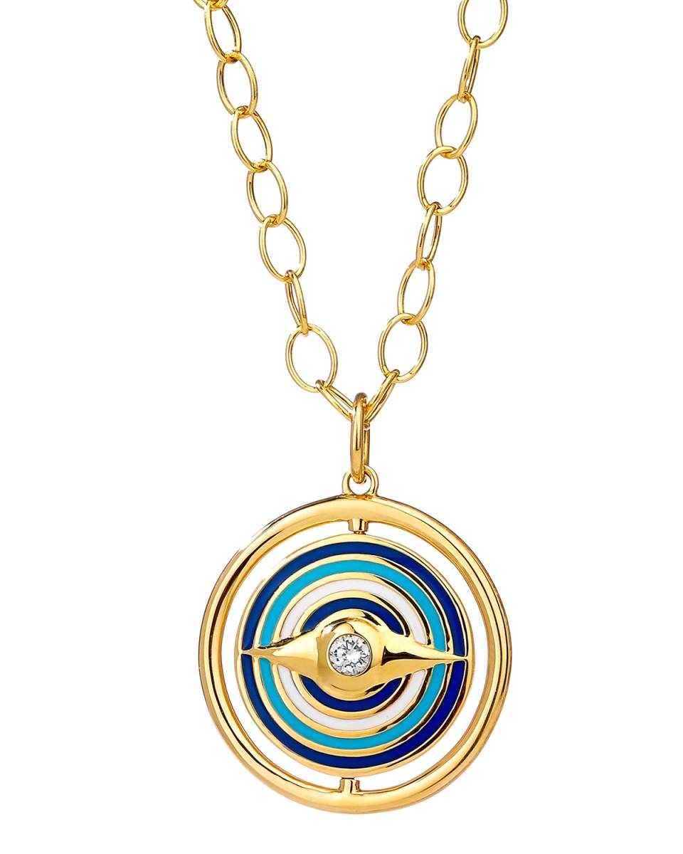 18K Yellow Gold Evil Eye Swivel Necklace