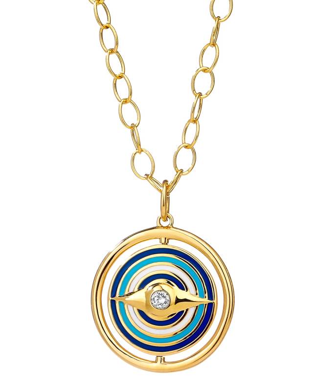 18K Yellow Gold Evil Eye Swivel Necklace