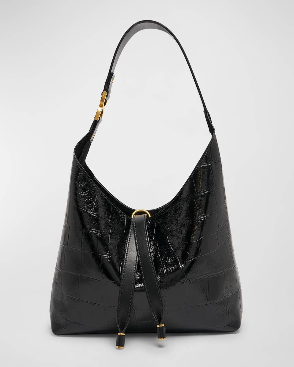 Marcie Small Hobo Bag in Croc-Embossed Leather
