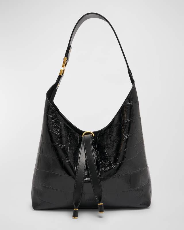 Marcie Small Hobo Bag in Croc-Embossed Leather