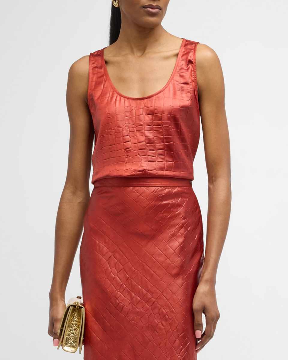 Croc-Embossed Italian Fluid Satin Tank Top