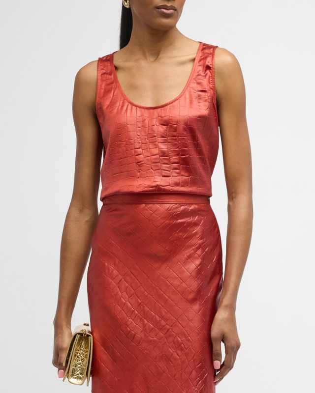 Croc-Embossed Italian Fluid Satin Tank Top