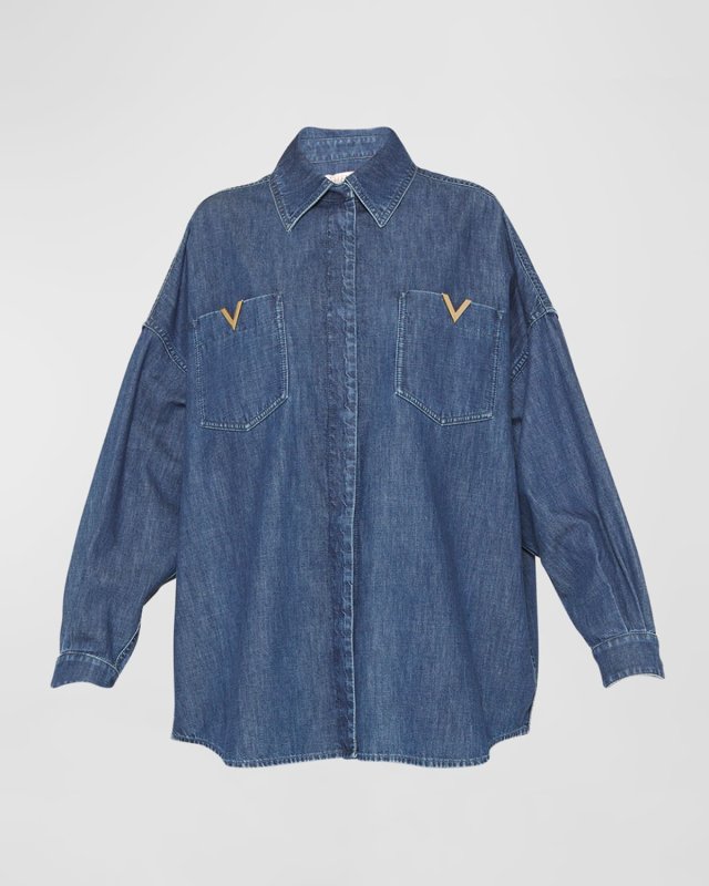 V-Logo Chambray Denim Shirt