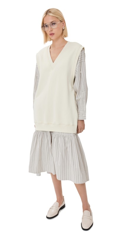 3.1 Phillip Lim Oversized Vest Sweatshirt Combo Dress Alabaster