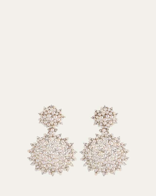 Lagrange 18K Large Pearl & Diamond Double-Dangle Earrings
