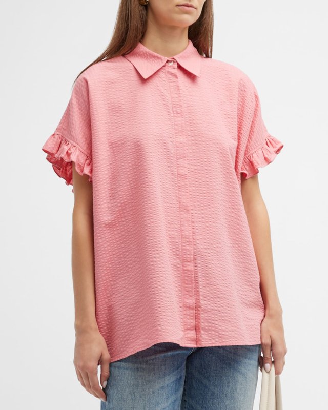 Darcy Seersucker Ruffle-Trim Shirt
