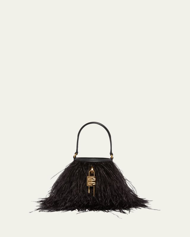 Shark Lock Micro Bucket Bag in Ostrich Feathers