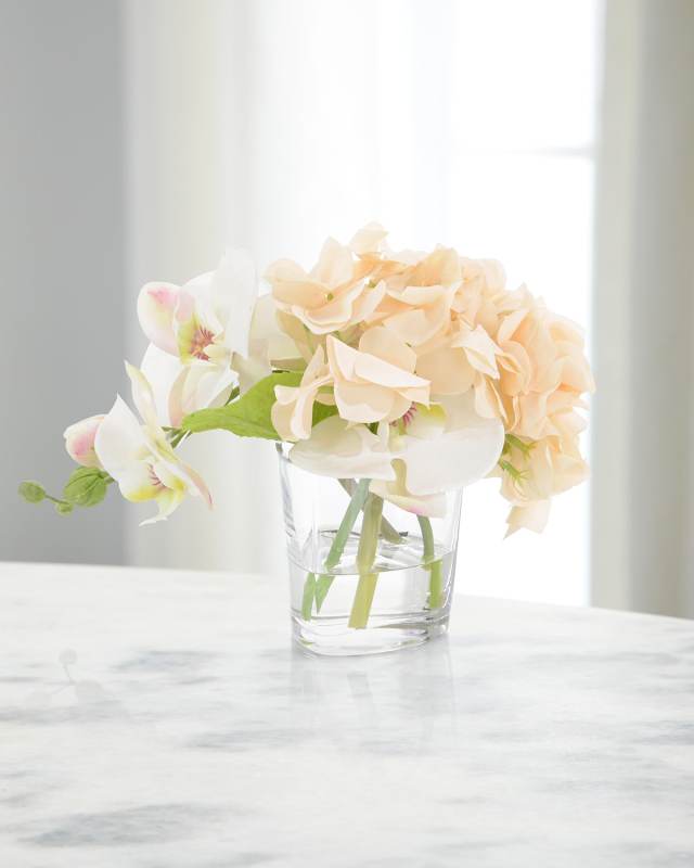 Real Touch Sweet Peach 8" Faux Floral Arrangement in Glass Vase