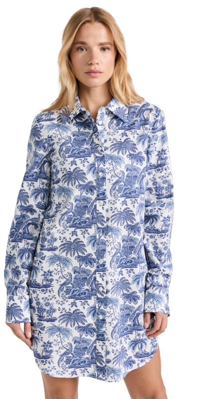 STAUD Julienne Shirt Dress Blue Toile
