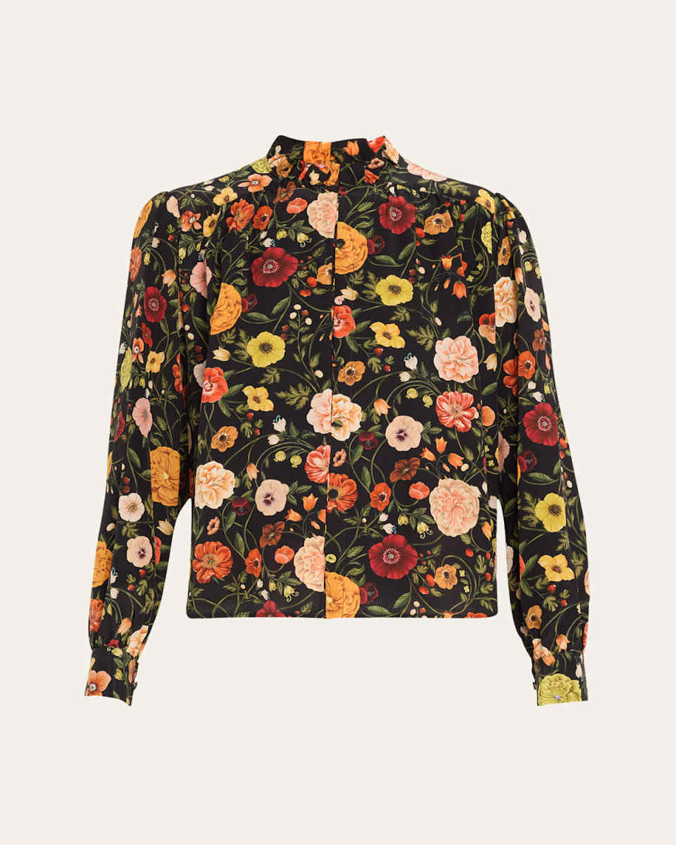 Atelier Floral Funnel-Neck Silk Blous