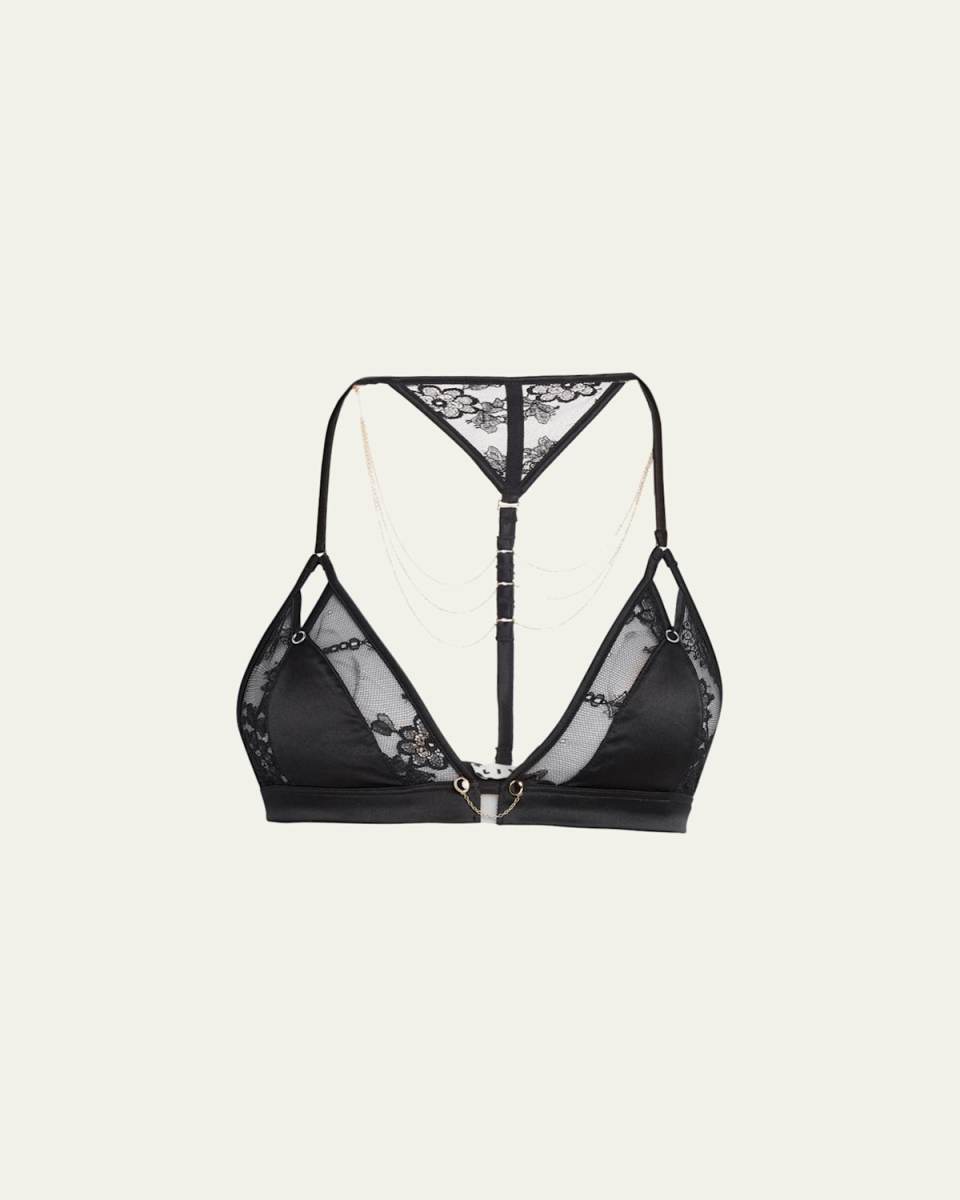 Lilas Chain-Embellished Lace & Silk Bralett