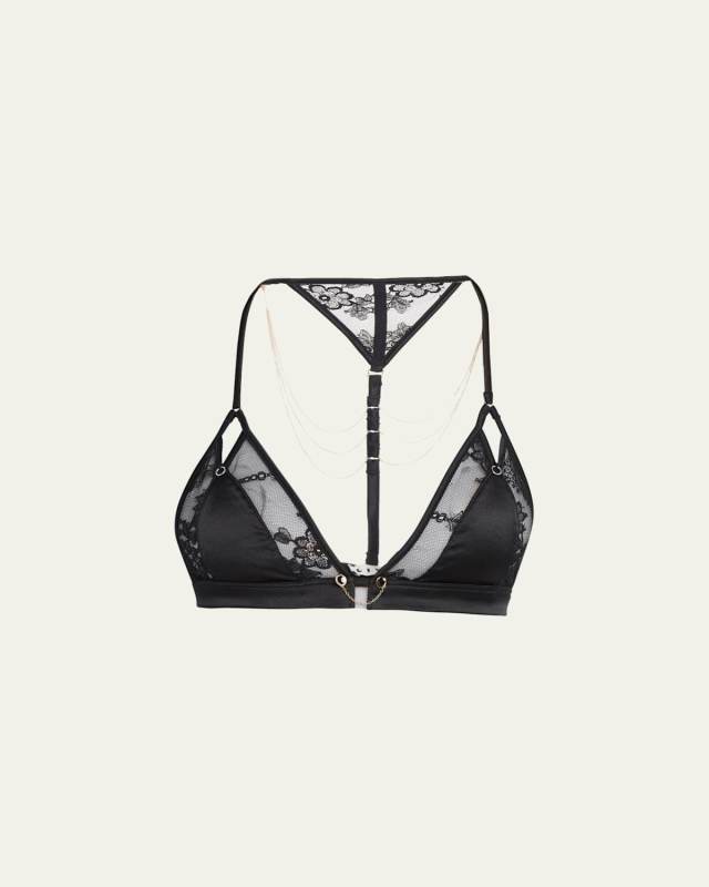 Lilas Chain-Embellished Lace & Silk Bralett