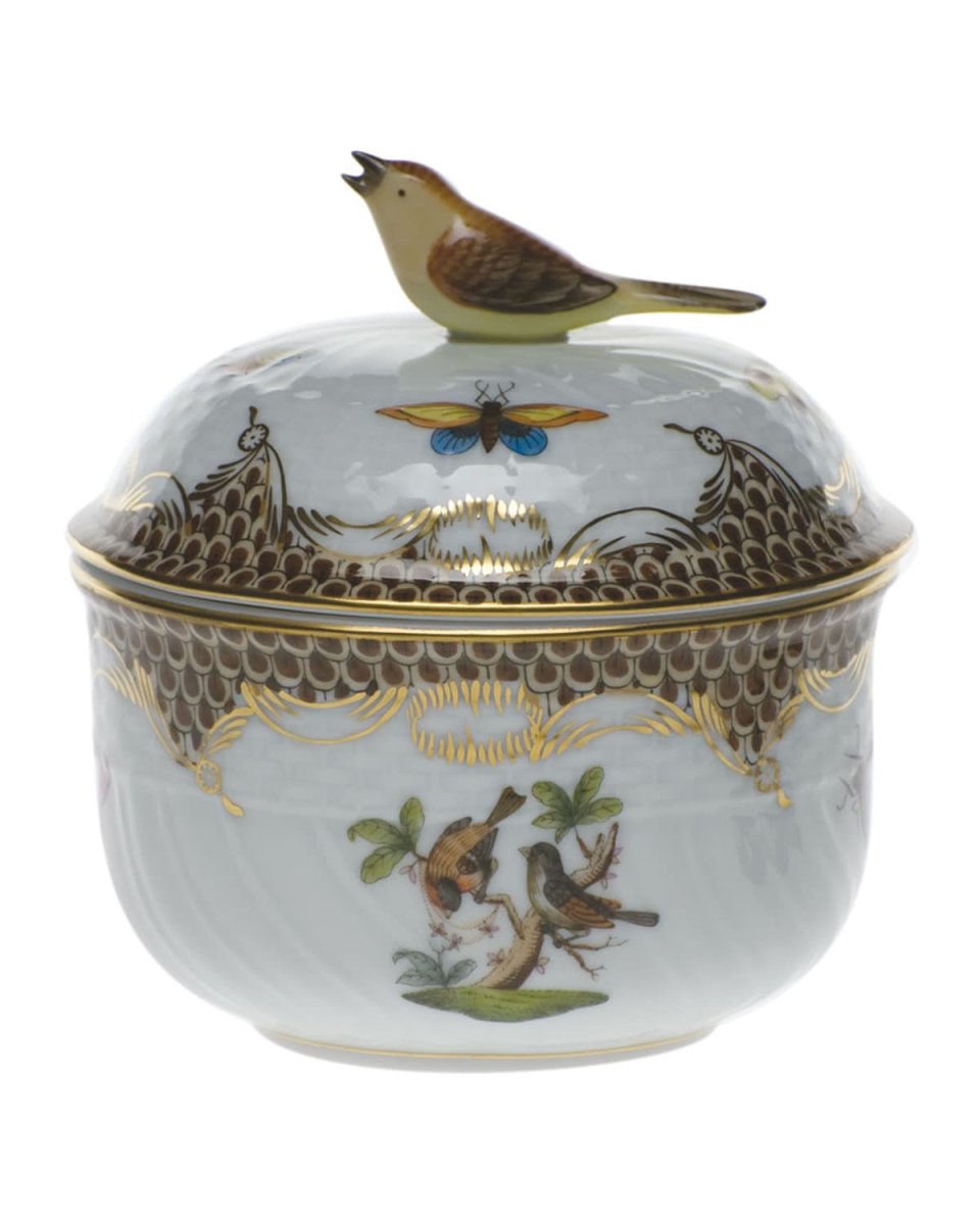 Rothschild Brown Covered Sugar Dish with Rose