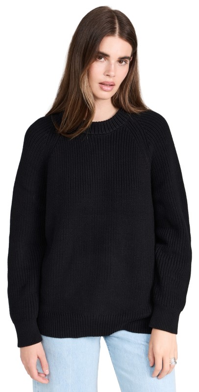 Jenni Kayne Oversized Cotton Fisherman Sweater Black