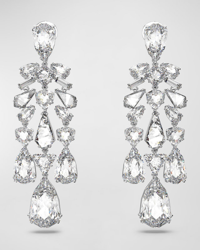 Mesmera Rhodium-Plated Mix-Cut Crystal Dangle Earrings