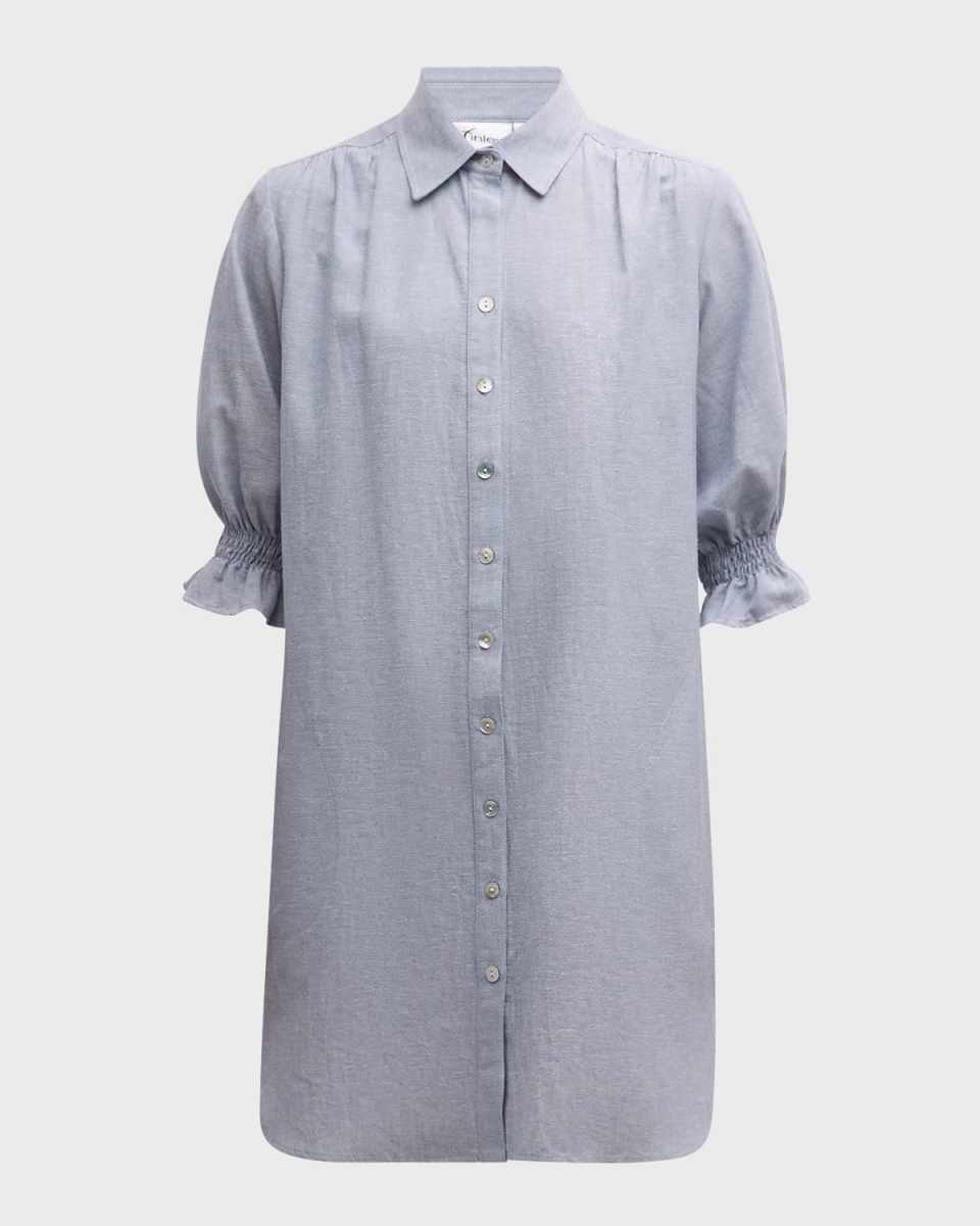 Miller Elbow-Sleeve Cotton-Hemp Shirtdress