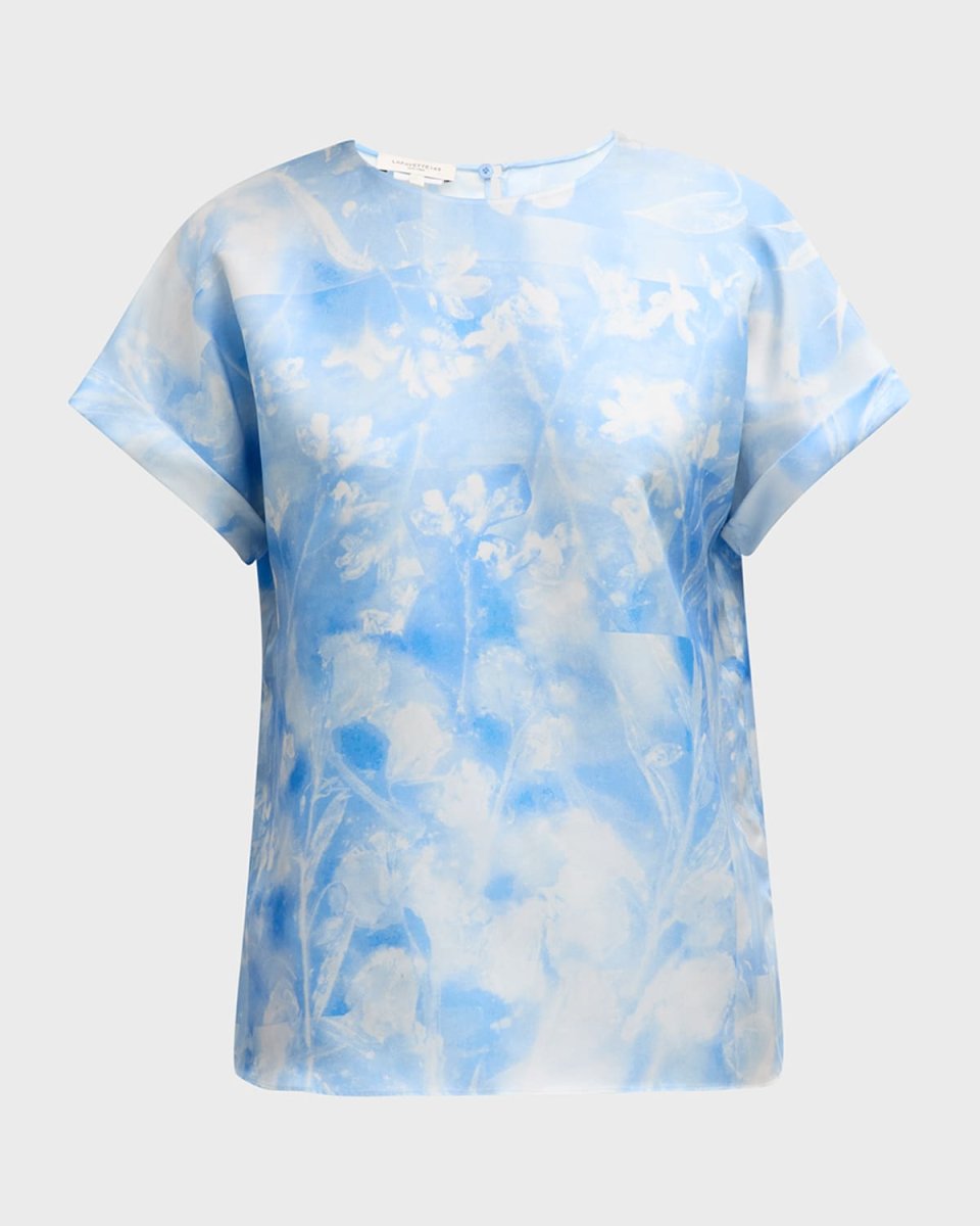 Floral-Print Dolman-Sleeve Silk Twill Shirt