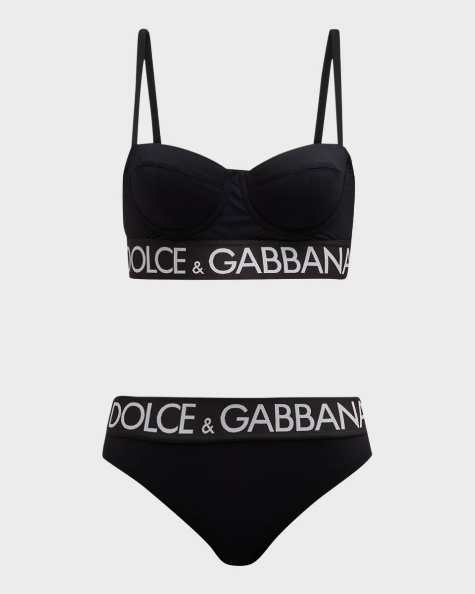 Branded Elastic Balconette Two-Piece Swimsuit
