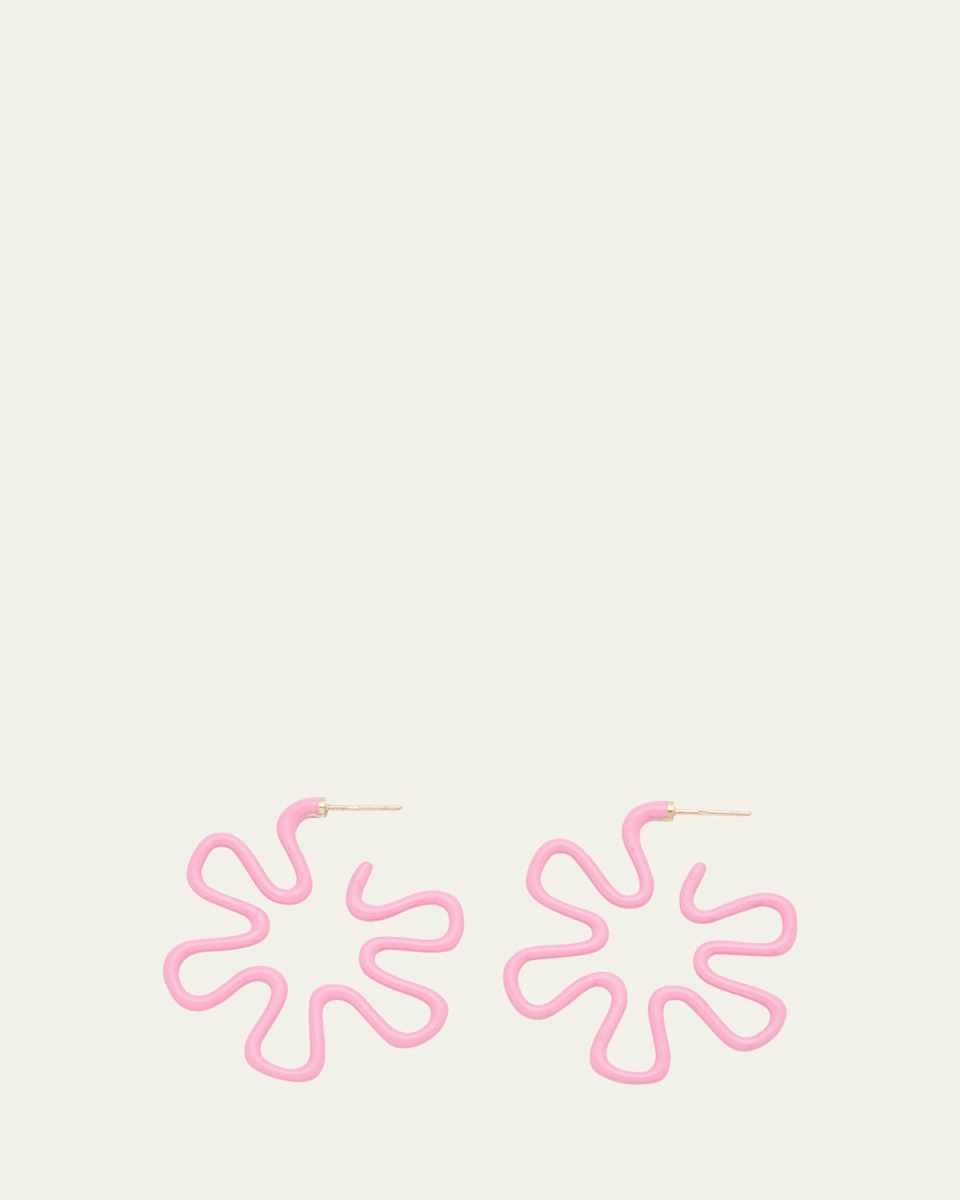 Pink Enamel Flower Hoop Earrings