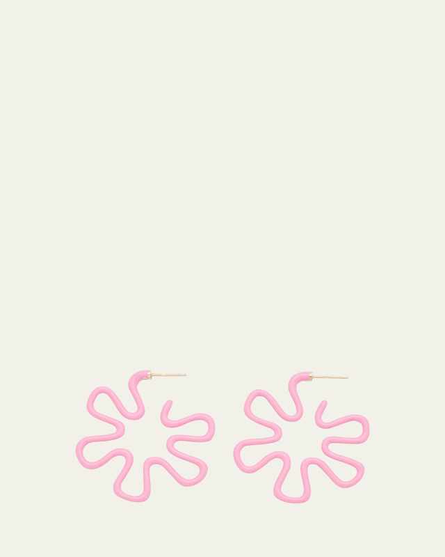 Pink Enamel Flower Hoop Earrings