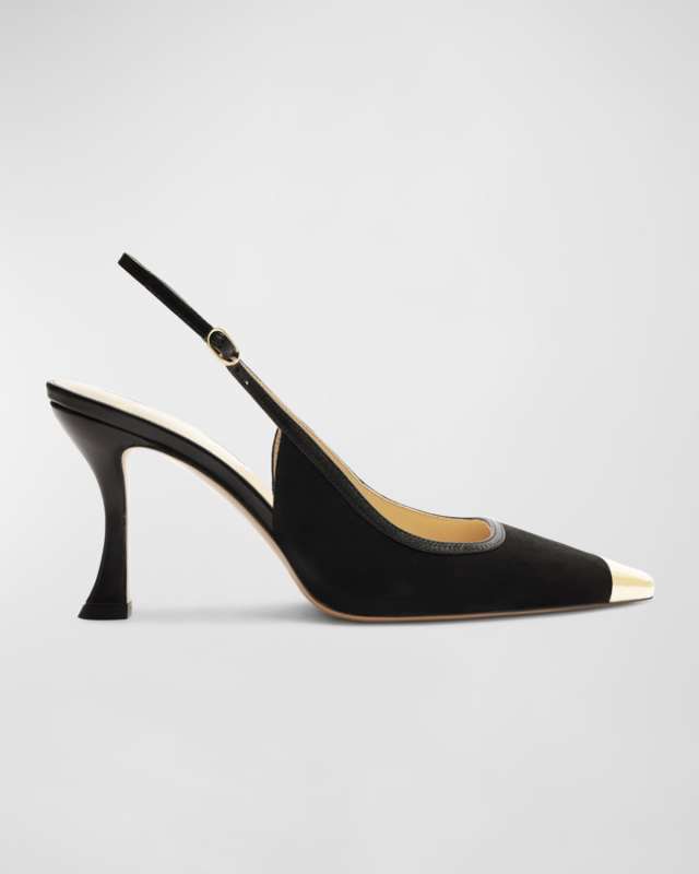 Olivia Suede Cap-Toe Slingback Pumps