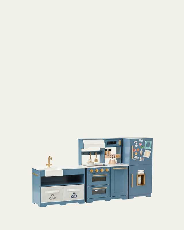 Kid's Little Chef Atlanta Large Modular Play Kitchen W/ Play Food & Kitchen Accessories