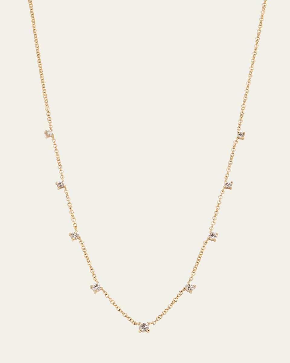 14K Yellow Gold Diamond Station Necklace, 18"L