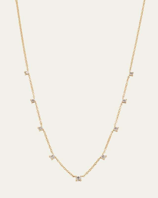 14K Yellow Gold Diamond Station Necklace, 18"L