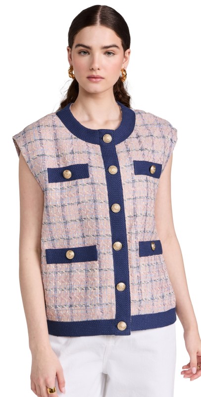 L'AGENCE Laurel Oversized Vest Tan/Dusty Pink/Blue