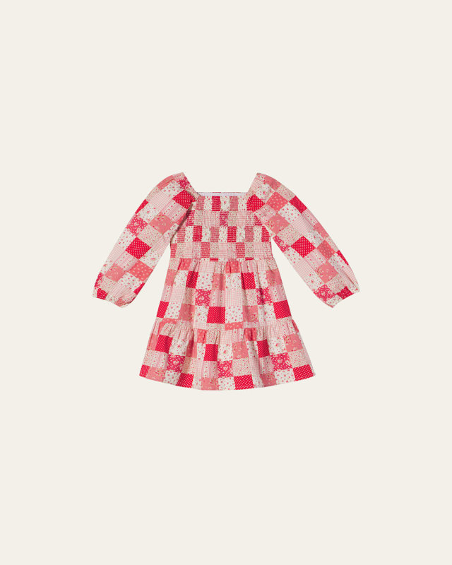 Girl's Hattie Tiered Patchwork-Print Dress, Size 2-14