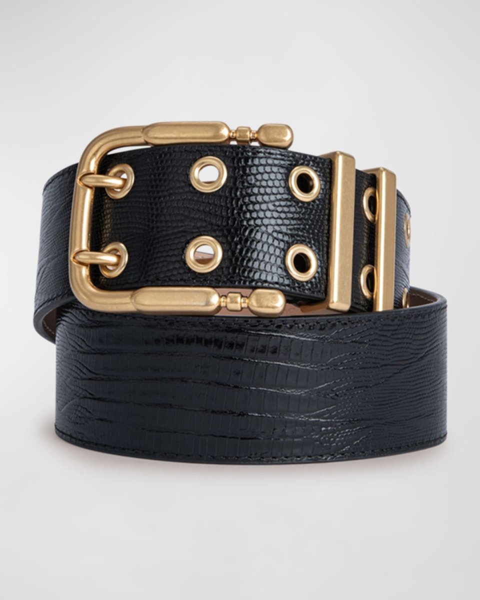 Duo Lizard-Embossed Leather Belt