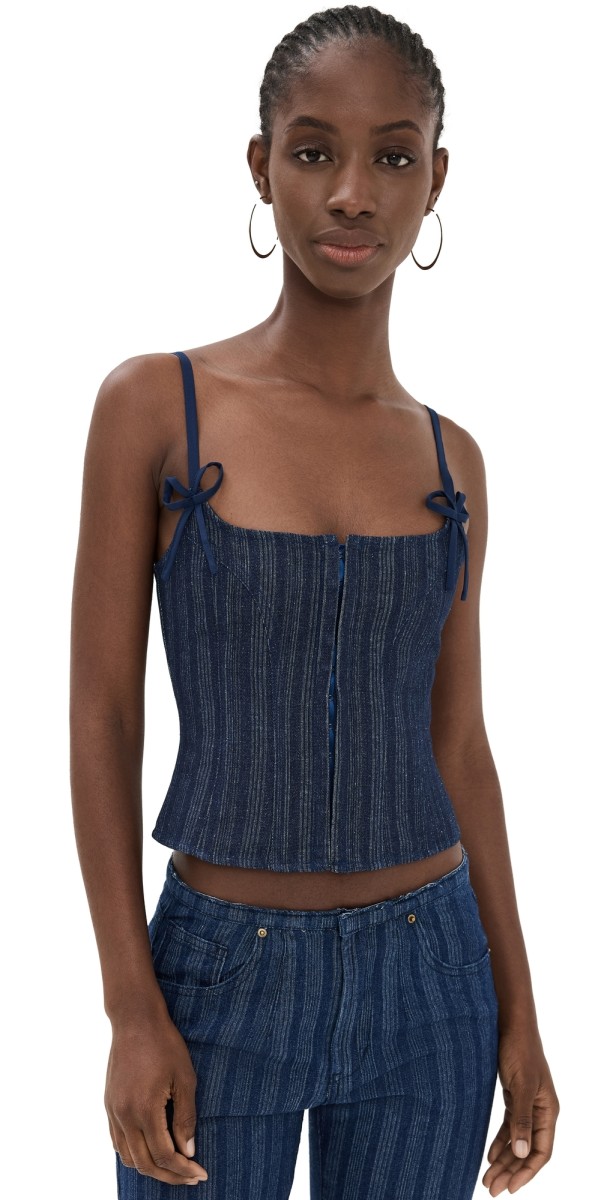 Lioness Charismatic Denim Corset Dark Pinstripe