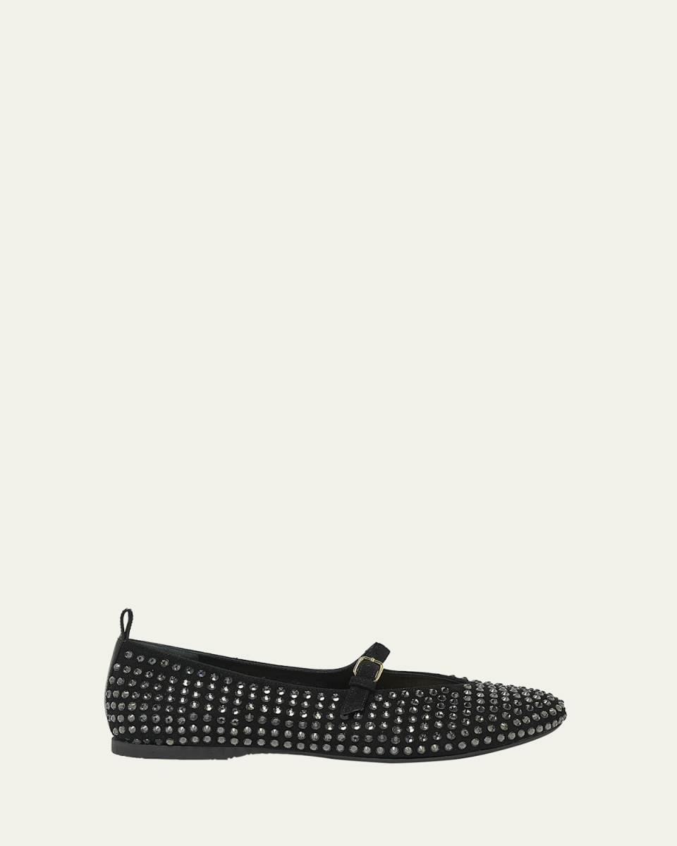 Strass Suede Mary Jane Ballerina Flats
