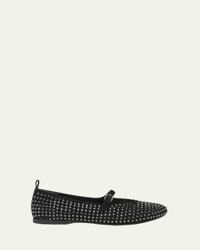 Strass Suede Mary Jane Ballerina Flats