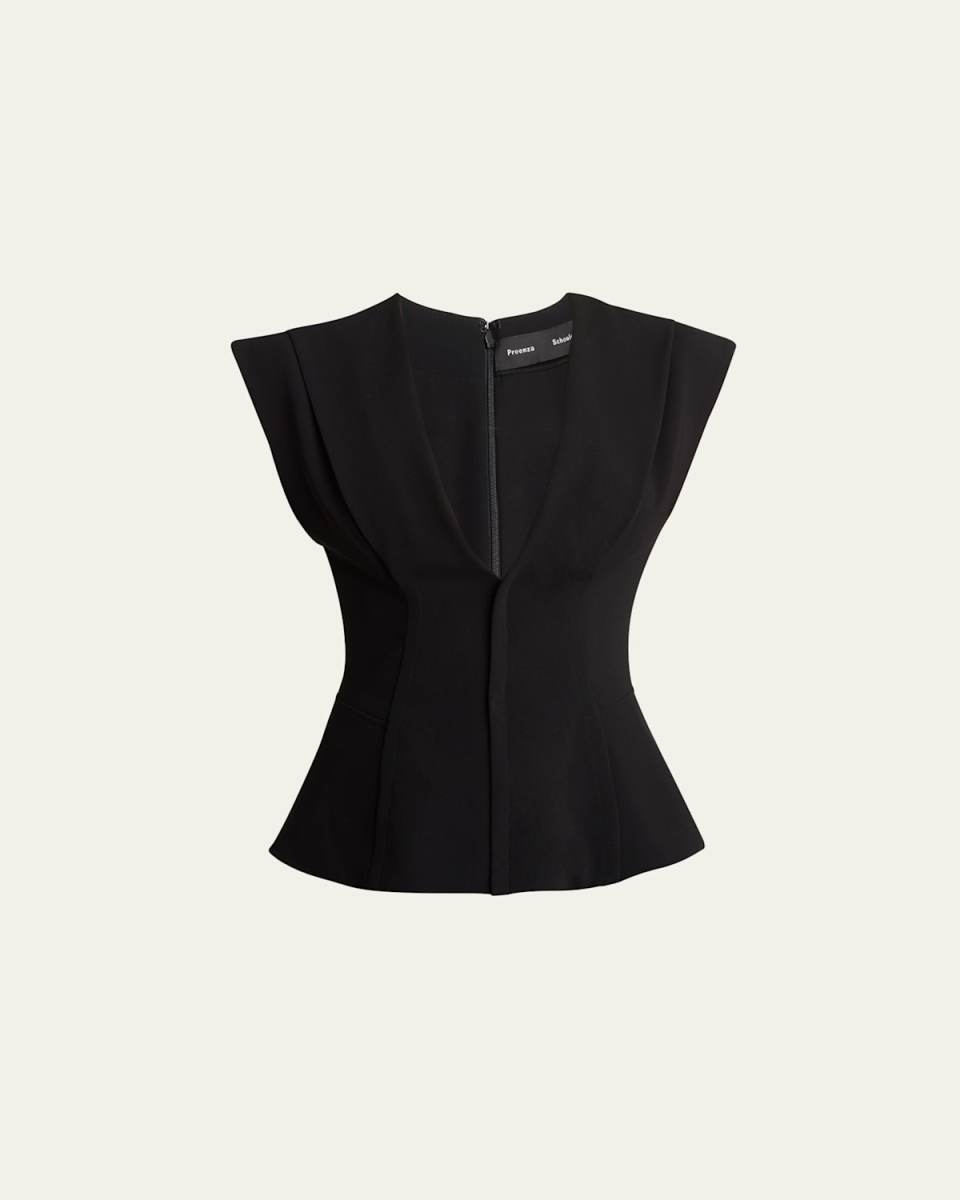 Janet Pintuck Deep V-Neck Crepe Top