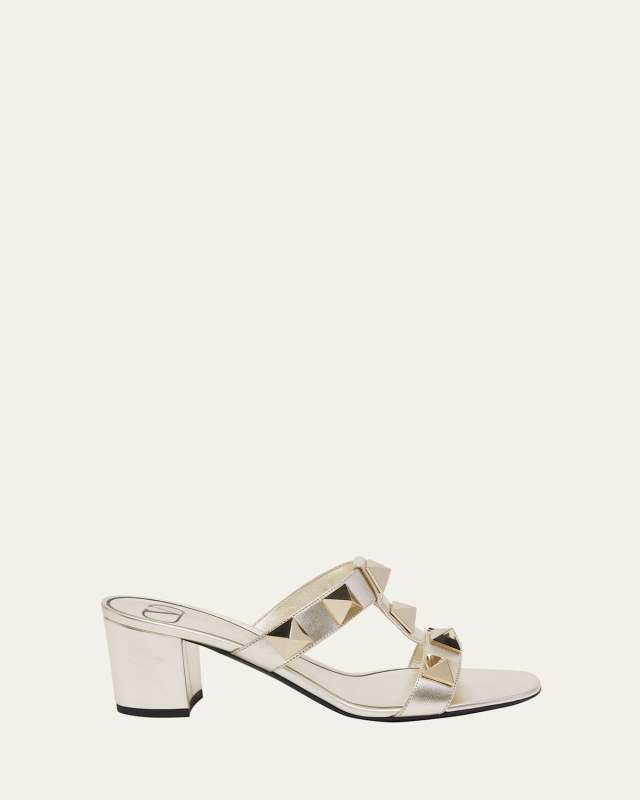 Roman Stud Metallic Slide Sandals