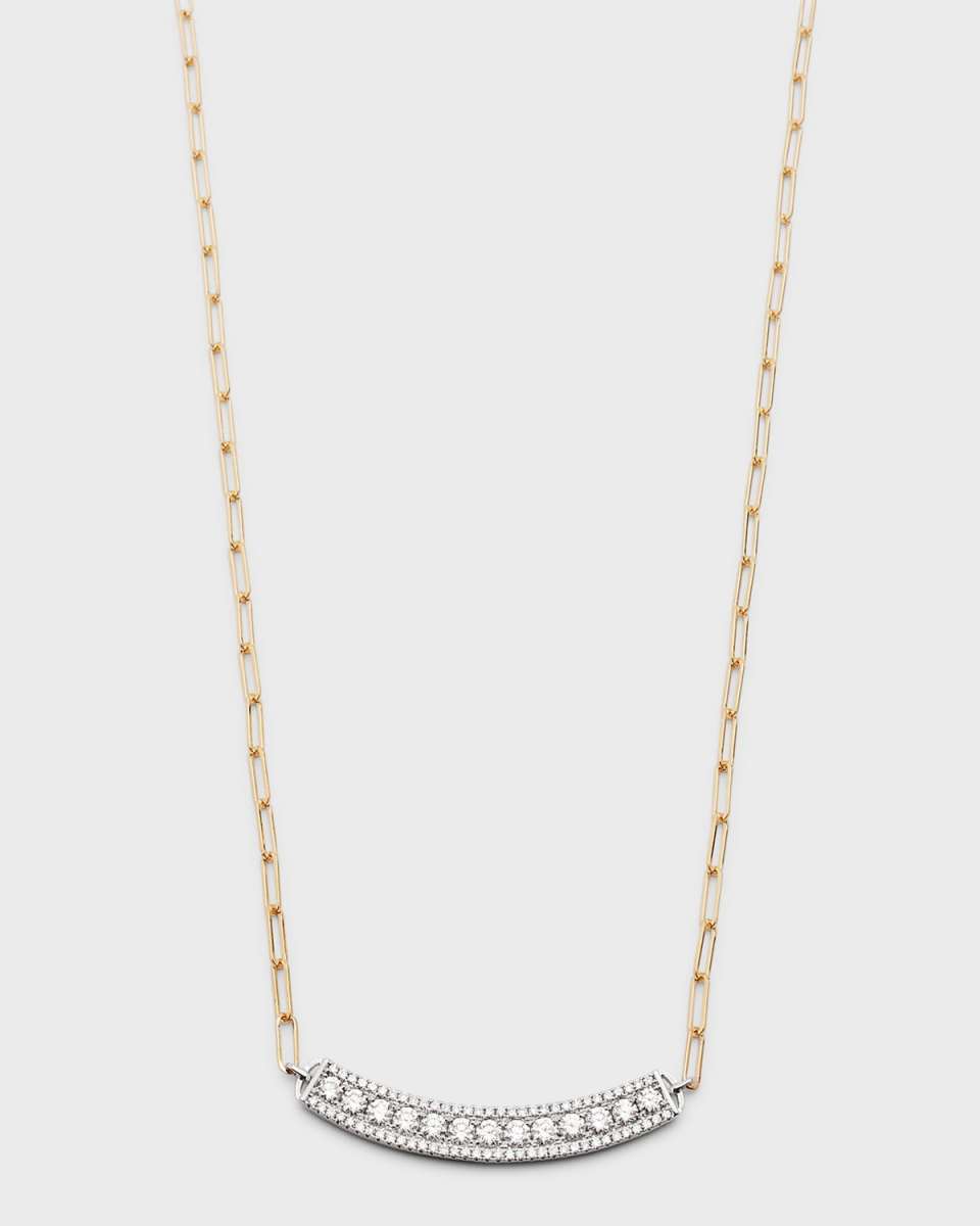 18K Yellow and White Gold Large Single Row Horizontal Curved Bar Necklace