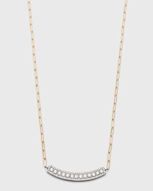 18K Yellow and White Gold Large Single Row Horizontal Curved Bar Necklace
