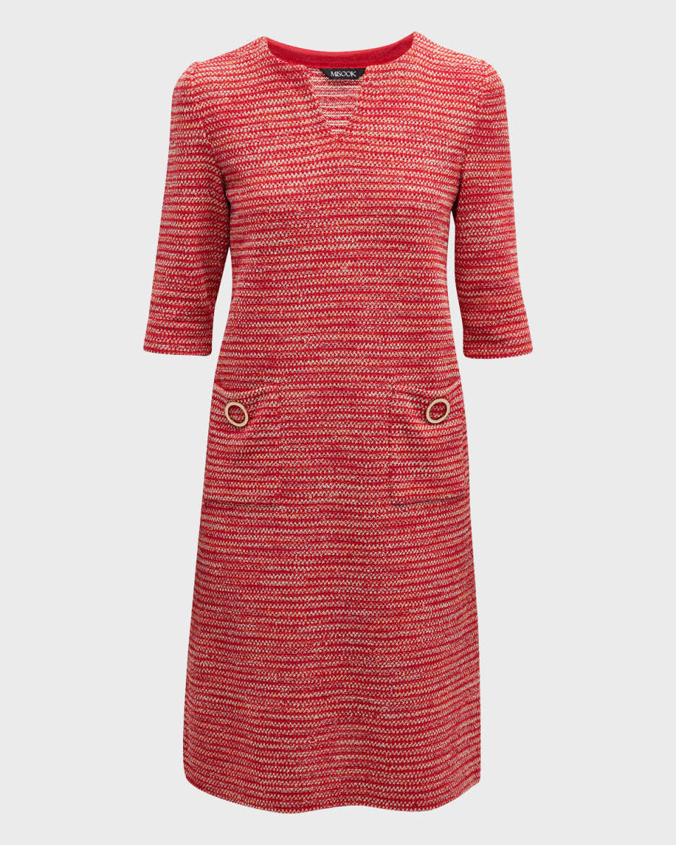 Split-Neck Tweed Shift Dress