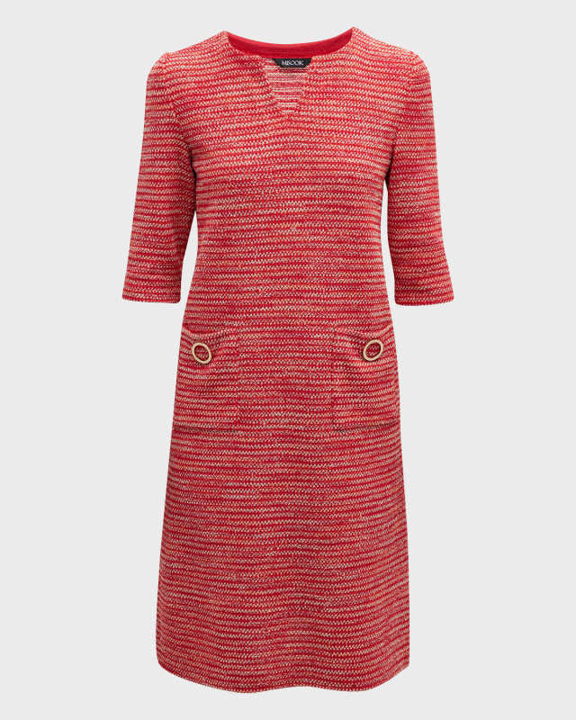 Split-Neck Tweed Shift Dress