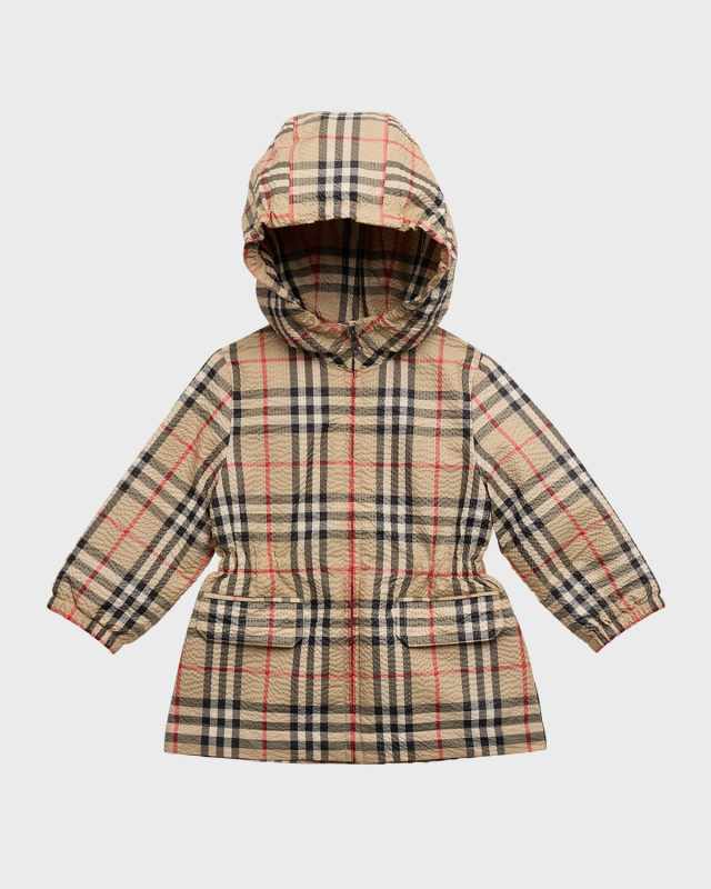 Girl's Bridget Check-Print Lightweight Coat, Size 3-1