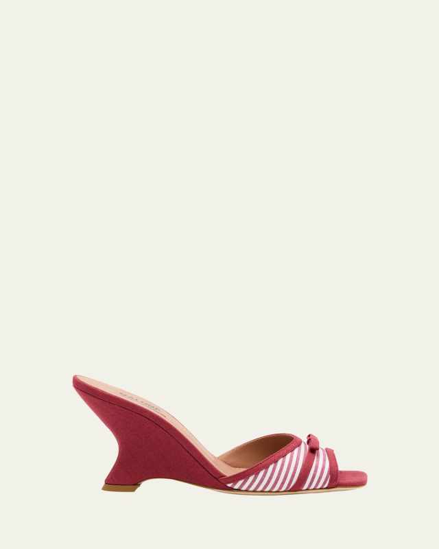 x Tabitha Simmons Isla Striped Bow Mule Wedge Sandals