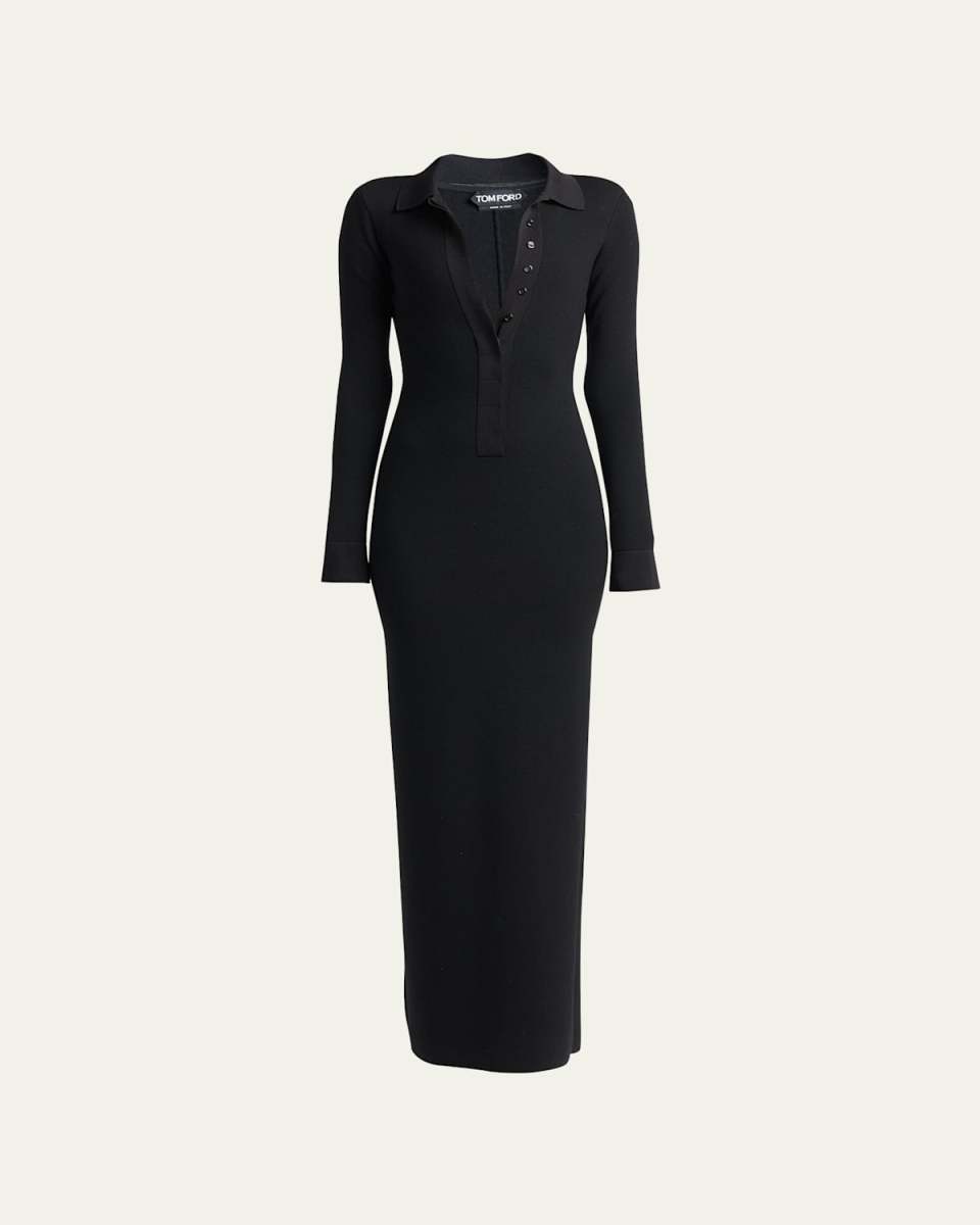 Collared Button Down Wool Maxi Dress