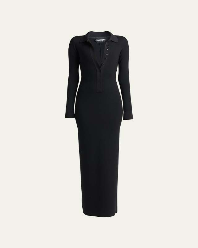 Collared Button Down Wool Maxi Dress