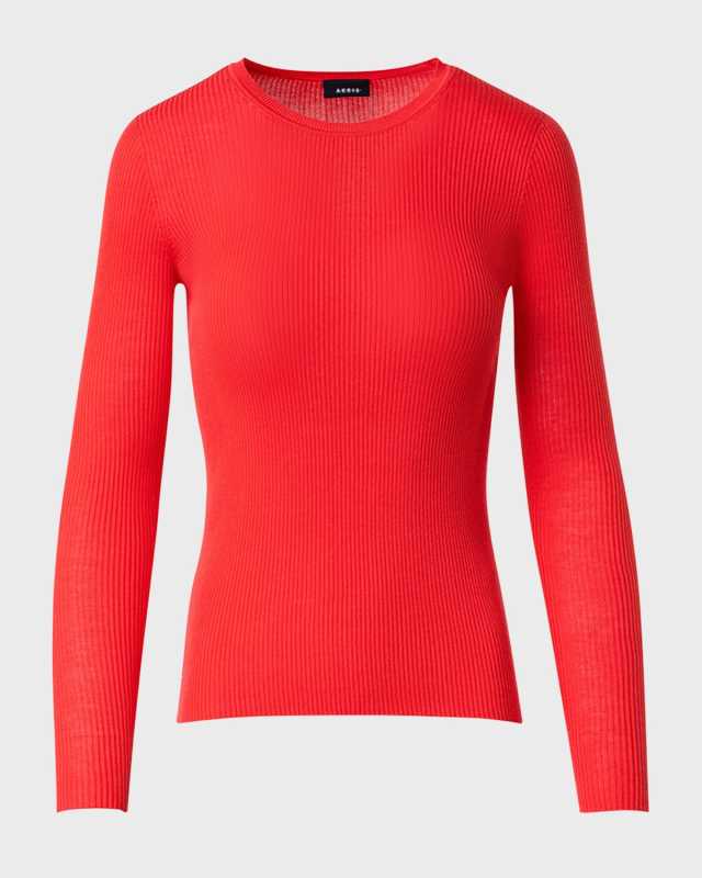 Silk Cotton Seamless Rib Fitted Sweater