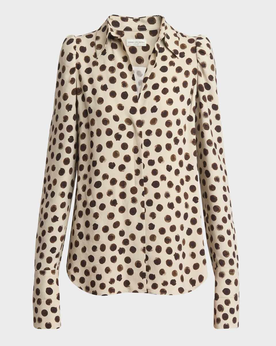 Celindra Polka-Dot Button-Front Shirt