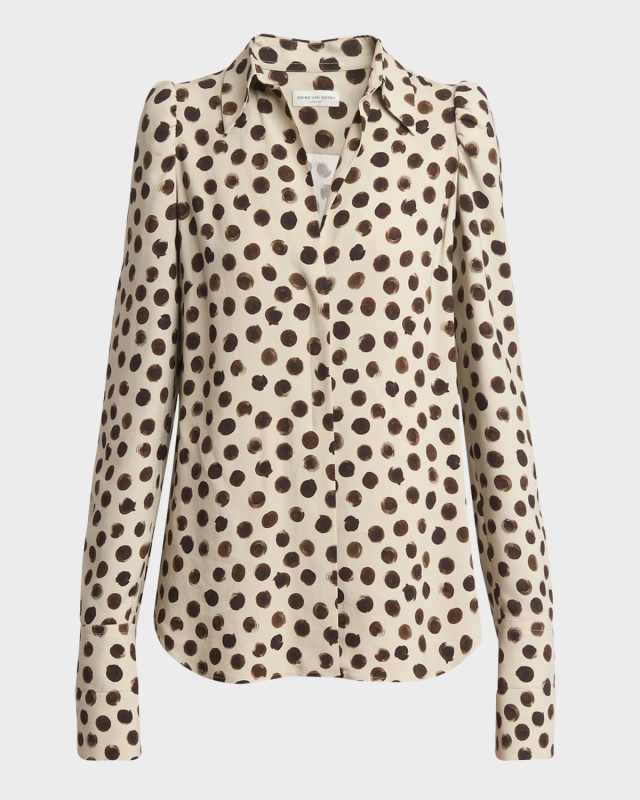 Celindra Polka-Dot Button-Front Shirt