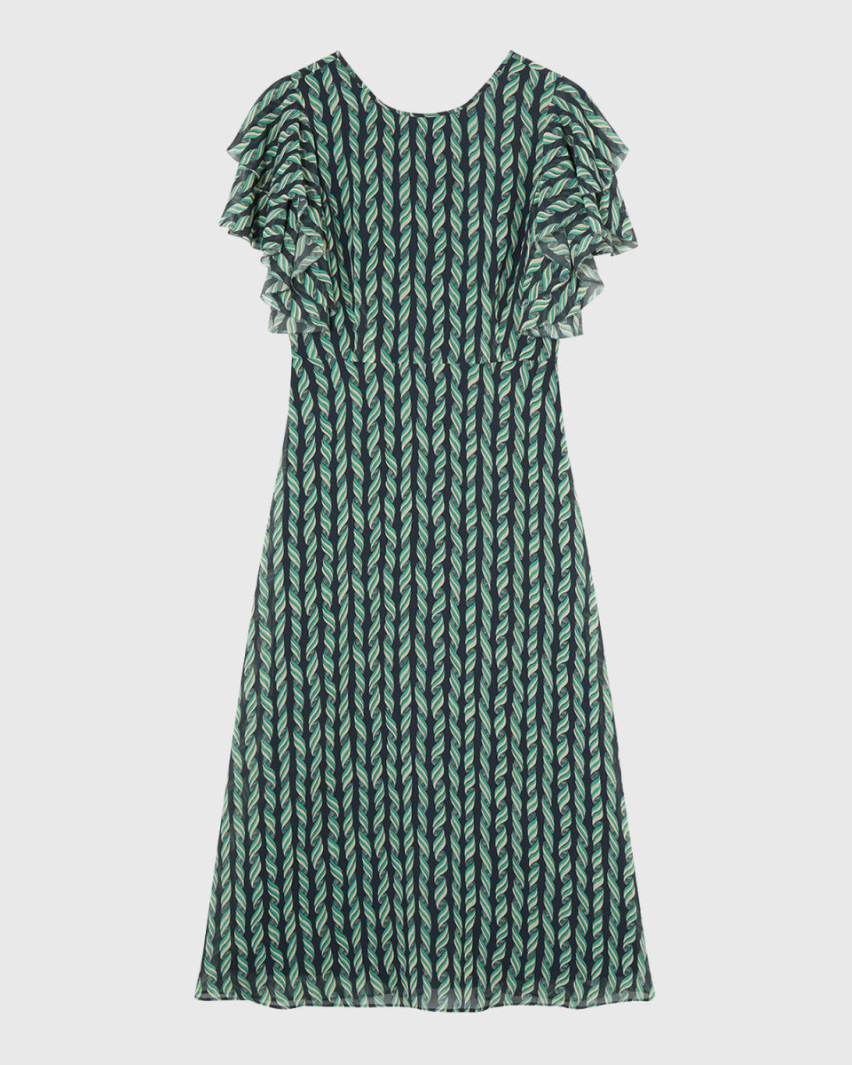 Agnes Flutter-Sleeve Georgette Midi Dress