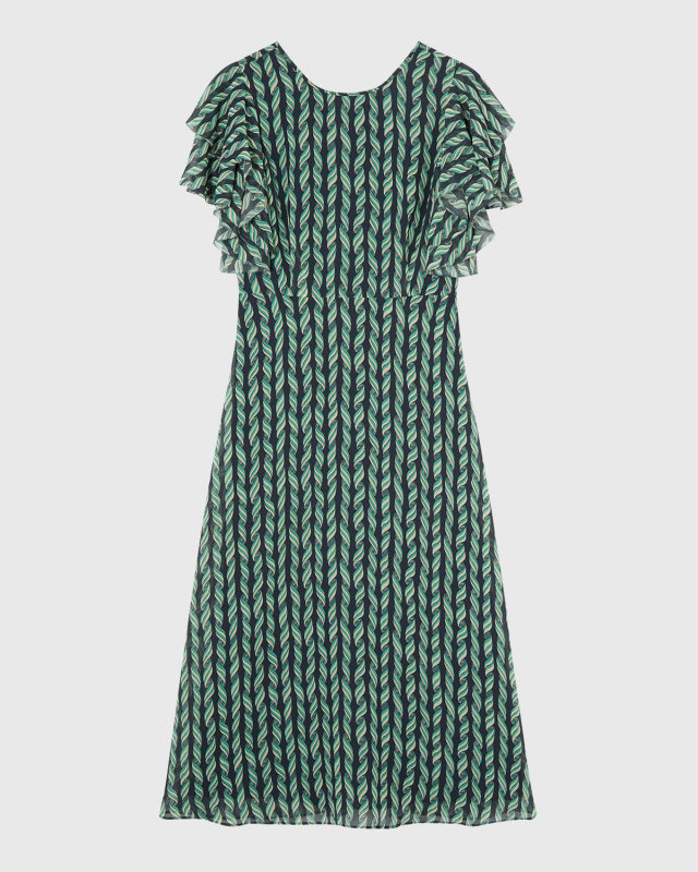 Agnes Flutter-Sleeve Georgette Midi Dress